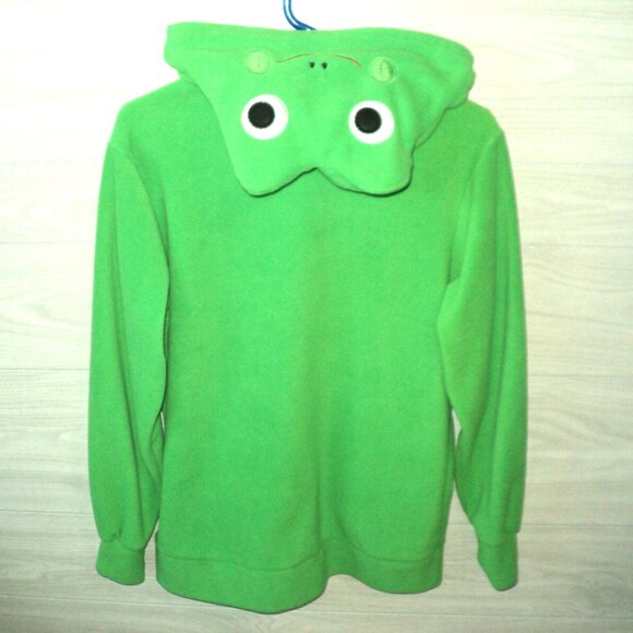 Frog Hoodie Women's Sz L Green Long Sleeves Zipped 2 Pockets Embroidered Face - Picture 4 of 7